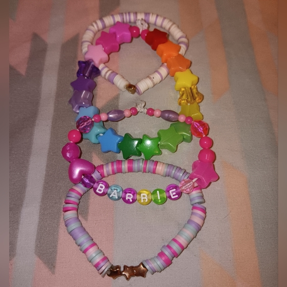 RAINBOW 🌈 COLORFUL BARBIE BEADED STARS KAWAII RAVE BRACELET SET - Picture 10 of 16